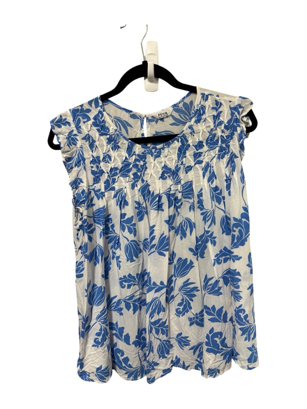 Penningtons White Top with Blue Floral Pattern